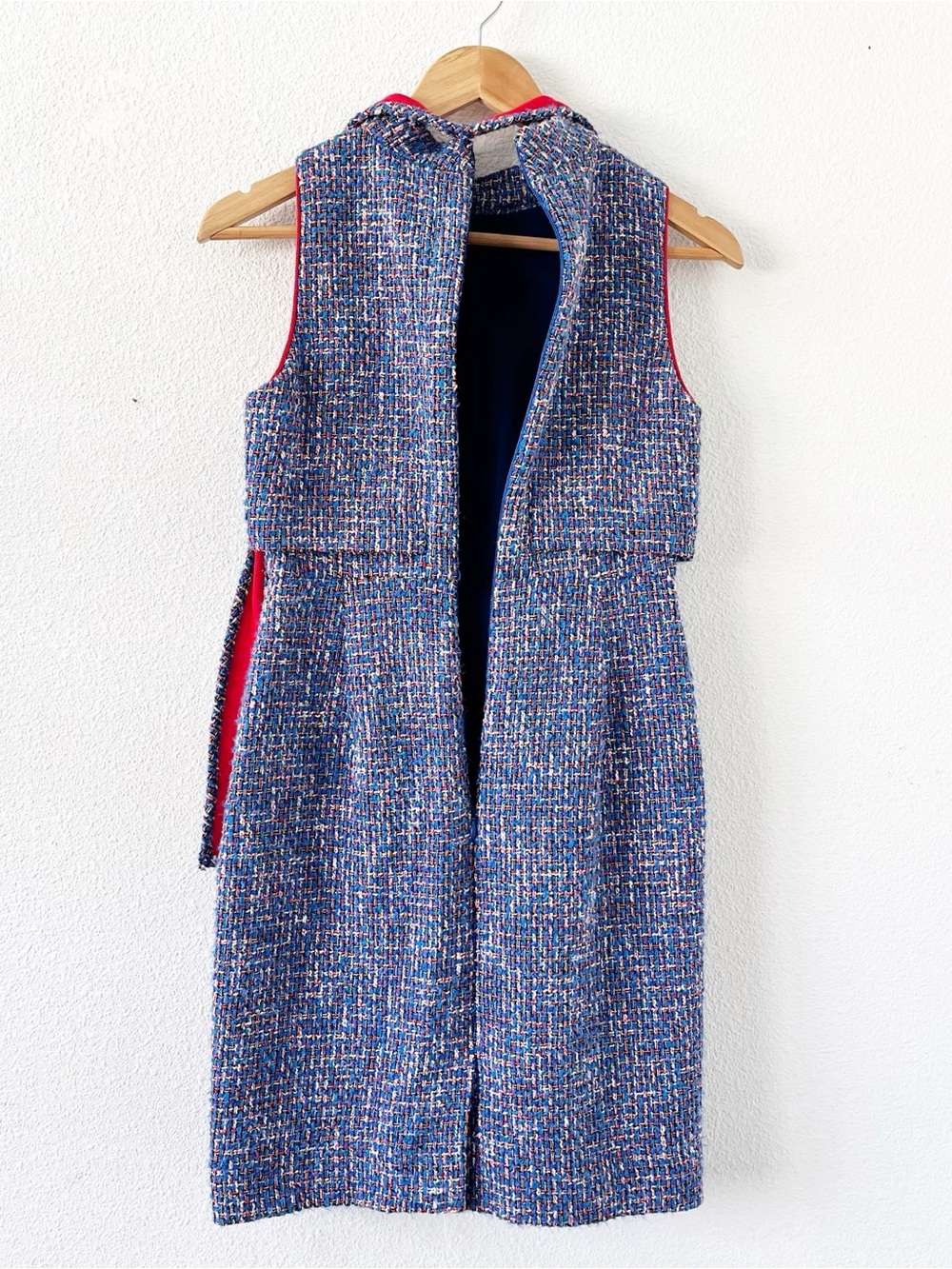 J.Crew Tie-Neck Autumn Tweed Italian Wool Blend Sleeveless Career Mini Dress - Picture 8 of 10